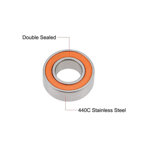 Ceramic bearing with orange double seal and 440C stainless steel outer ring.
