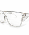 Top Notch Photochromic Safety Glasses Featuring Smooth Clear To Gray Transition Lenses Rock Solid Ansi Z87 Impact Resistant Frame front view with clear lenses.