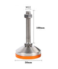 Tough As Nails Heavy Duty Thread Leveling Feet M12x100mm Thick Carbon Steel Adjustable Equipment Legs with orange base.