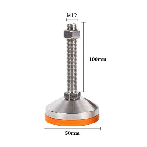 Tough As Nails Heavy Duty Thread Leveling Feet M12x100mm Thick Carbon Steel Adjustable Equipment Legs with orange base.