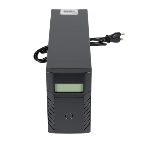 Stay Powered Up And Crushing Grid Failures Like A Boss With Rock Solid 1500VA 800W UPS Battery Backup front view with display and power cord.