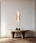 Backplate Sconce With Alabaster Shade Modern Bathroom Wall Light Sleek Design And Thick Backplate Wrapped Center mounted on wall