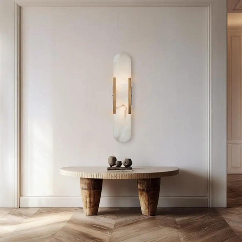 Backplate Sconce With Alabaster Shade Modern Bathroom Wall Light Sleek Design And Thick Backplate Wrapped Center mounted on wall