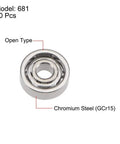 681 Deep Groove Ball Bearings 1mm Inner Diameter 3mm Outer Diameter Open Type Chrome Steel Z2 Noise ABEC 1 P0 shown