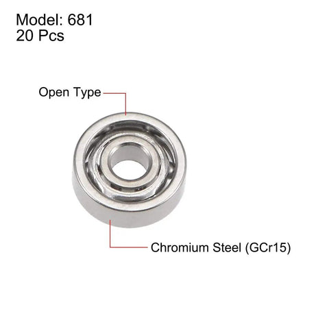 681 Deep Groove Ball Bearings 1mm Inner Diameter 3mm Outer Diameter Open Type Chrome Steel Z2 Noise ABEC 1 P0 shown