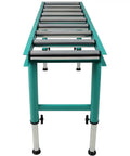 Premium Heavy Duty Gravity Conveyor Roller Table Set with 9 steel rollers, adjustable height, featuring smooth material movement.