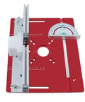 Built Rock Solid C8 Aluminum Router Table Insert Plate For Woodworking Projects with measuring tools and red finish.