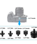 Game Changer 19 Piece Camera Screw Mount Kit Featuring Smooth 1 4 3 8 And 5 8 Thread Converters Plus Cold Shoe Adapter for quick camera attachment.
