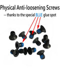 Rock Solid Replacement Screws For Minimalist Wallet Repair Includes Hex And T5 Torx Tools With Lock Tight Construction showing black screws with blue glue spots.