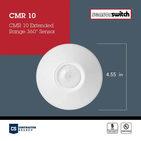 CMR 10 Contractor Select Extended Range Passive Infrared Ceiling Mount Occupancy Sensor with 360° Coverage, White Finish