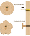 Flower Wooden Drawer Knobs Six Pack 2.36 Inch Beech Wood Cabinet Pulls installation methods with screws shown