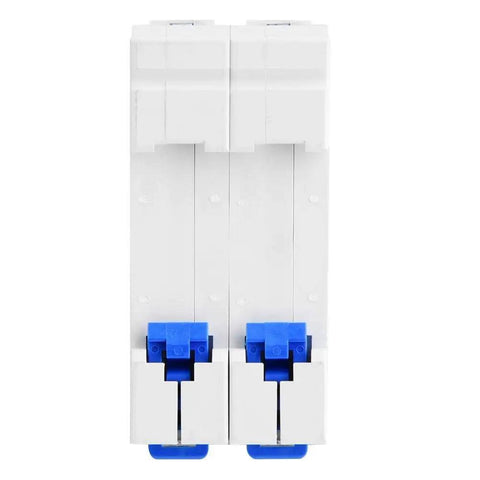 Two Pole 63A 400V Low Voltage Miniature Circuit Breaker for DIN Rail Mount NXB63A C63 C63A shown from the front