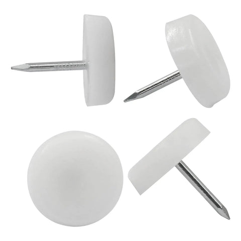 Premium 50 Pack Nail On Furniture Glides 18mm White Chair Foot Pads with robust pin design for easy installation.