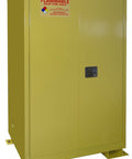 Rock Solid Weatherproof Flammable Liquid Storage Cabinet 2 Door 90 Gallon Yellow FM Approved Shop Safety Organizer side view with lock