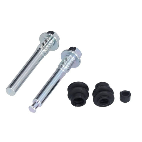 Top Notch Rear Brake Caliper Slider Pins Kit For Fit For GG GY GH Models 02-12 Durable Metal And Rubber Build For Easy DIY Car Fixes Fast And Reliable. Two metal rear brake caliper slider pins with rubber boots on white background.