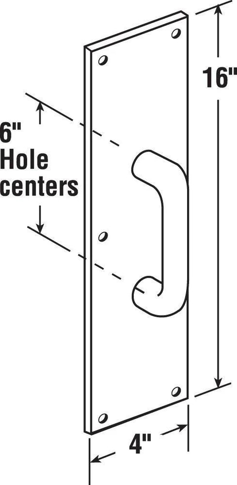 4 X 16 Inch Satin Aluminum Door Pull And Plate With Round Handles, Pre-Punched Mounting Holes, 6 Inch On Center, Commercial Grade