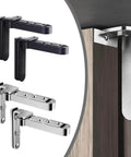 Two Pack Adjustable Rotatable Hidden Door Hinges For Wood Secret Doors Heavy Duty Zinc Alloy Silver Finish Concealed 3D Adjustable Door Hardware For Modern Homes Cabinets Durable Quiet Operation shown in silver and black variants with an installed view.