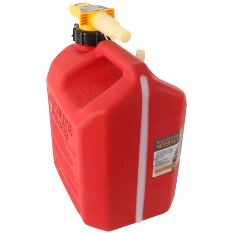 Spill Free Two And A Half Gallon Gas Can With Thumb Button Pour Seven Eighths Inch Funnel Spout Dust Cover And A Twenty Mesh Stainless Steel Screen