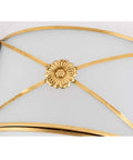 Detail of Brass Flower Semi Flush Ceiling Light With 4 Lights, Dope Contemporary Glass LED Ceiling Lamp, floral brass accent