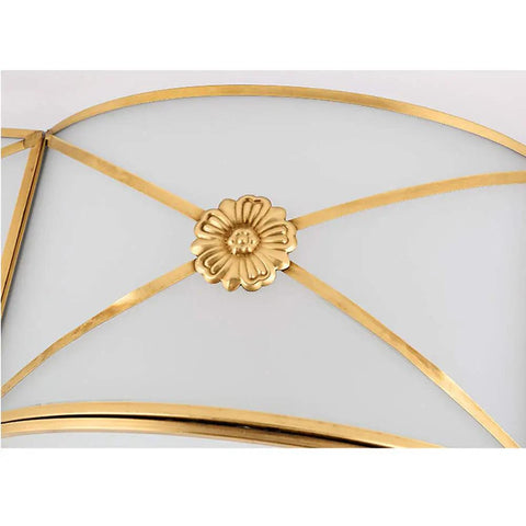 Detail of Brass Flower Semi Flush Ceiling Light With 4 Lights, Dope Contemporary Glass LED Ceiling Lamp, floral brass accent