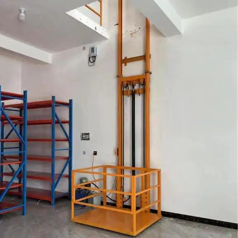 Heavy Duty Hydraulic Lift Platform With Reinforced Steel Frame And 1000 Kilogram Capacity for warehouses showcasing an orange lift with sturdy design.