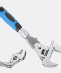 Close-up of 3 In 1 Adjustable Wrench With Retractable Extension Shank And 180 Degree Rotating Head Converts From 10 Inch To 12 Inch