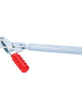 Top Notch Heavy Duty Vertical Toggle Clamp For Super Quick Fixture Fastening And Solid Workholding Using High Strength Metal Design, galvanized iron and red handle.