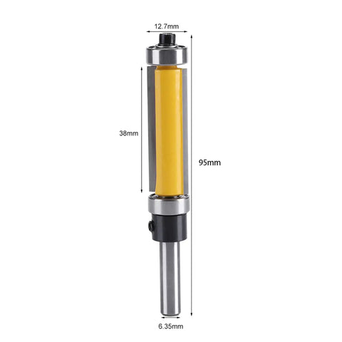 FTVOGUE Flush Trim Router Bit With Top And Bottom Bearings For 1/4 Inch Shank measures 95mm, suitable for precise edge trimming.