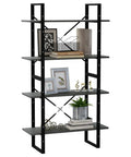 Industrial Four Shelf Book Cabinet In Gray Built From Solid Pine Wood With Huge Storage For Books And Decor Stands