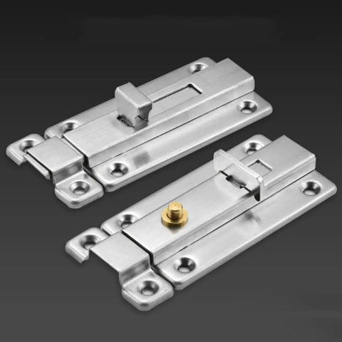 Automatic Spring Door Latch for Security Lock Stainless Steel, two stainless steel bolt latches with screw holes, durable design.