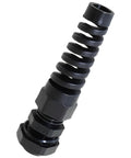 NPT Three Eighths Inch IP68 Waterproof Cable Gland Bend Relief Spiral Strain Relief Black Nylon Connector side angle