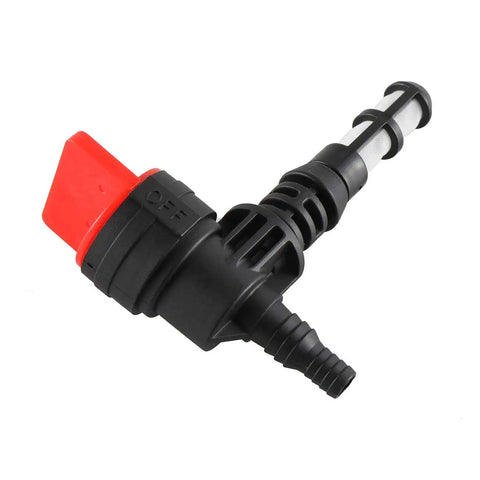 Fuel Shut Off Valve Service Kit With Grommet And Bushing For Generac Portable Generators, featuring a black plastic valve with red handle.