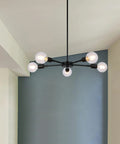Five Light Modern Sputnik Chandelier In Matte Black Farmhouse Adjustable Pendant Light For Dining Room and Kitchen