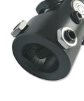 Close-up of 1 in DD black steel U joint for steering linkage, featuring needle bearing. Universal Steering U Joint 1 Inch DD X 1 Inch DD, 83mm Length.