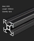 T Slot Aluminum Extrusion 3030 Black Set Of 4 1000mm Rails for 3D printer parts and CNC DIY projects, close-up view.