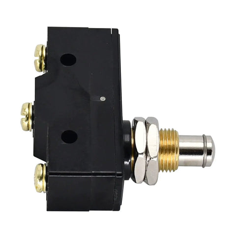 Car Lift Microswitch Snap Action Plunger 25A SPDT Overtravel Up Button Raise For BE2RQ1A4 Power Unit Ideal Replacement Compatible With Benwil Rotary Honeywell And Similar Lift Systems Workhorse Quality black side view with threaded metal plunger