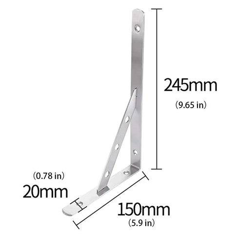 Rock Solid Stainless Steel L Brackets For Shelves Built Tough Corner Supports Rust Proof Mounting Hardware For Wall Mount Storage Heavy Duty Pack Of Two Silver, 9.65 in tall