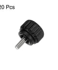 Boss Level 20 Pack Knurled Thumb Screws Rock Solid M3 X 6mm Metric Threads Matte Black Plastic Heads close-up view.