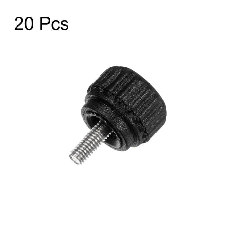 Boss Level 20 Pack Knurled Thumb Screws Rock Solid M3 X 6mm Metric Threads Matte Black Plastic Heads close-up view.