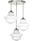 Traditional Casual Canopy Pendant Accessory In Brushed Nickel Finish For Ceiling Lights with three white glass pendants