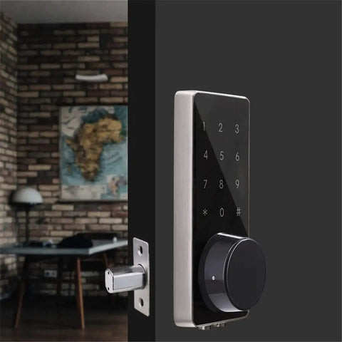 Heavy Duty Smart Door Lock With Smooth Touch Screen Keypad And Plug And Play Keyless Entry Kit featuring sleek design.