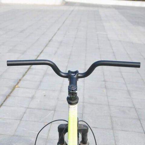 Aluminum 25.4mm Handlebar Riser 80mm Rise, 520mm Long For Fixed Gear And Road Bikes, Black Finish, mounted on bicycle