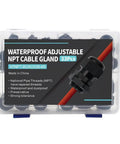 Pro Grade 33 Pack Adjustable Nylon PA66 Cable Glands Waterproof Heavy Duty Cord Grip Strain Relief Fittings For 3 To 18 Millimeter Cables With Gaskets In Black Plastic Box Indoor Outdoor Electrical Conduit Kit
