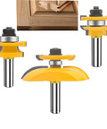 Three Piece Router Bit Set With Half Inch Shank For Round Over Cove And Raised Panel Cabinet Door Bits Rail And Stile Milling