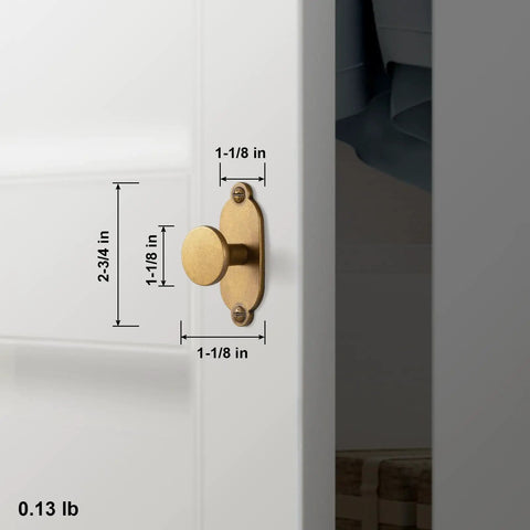 Premium Antique Brass Cabinet Knobs Paired With Elegant Oval Backplates 6 Pack on a white cabinet, featuring size dimensions.