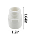 Front view of a 16 Pack Three Quarters Inch NPT PVC Pipe End Adapter Connector White Male Thread For Subsurface Drip Irrigation Systems Pools And Outdoor Projects Durable PVC Fittings Easy Install showing dimensions.