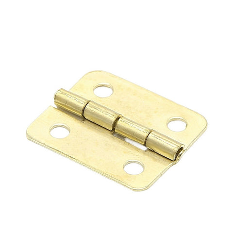 Rotating Concealed Hinge Set 10 Pack 18x16mm Kitchen Cabinet Hinges Four Hole Mount For Cabinets Drawers Jewelry Boxes And Furniture Easy Install Heavy Duty Load Capacity Smooth Operation, showcasing individual brass hinge with four-hole design.