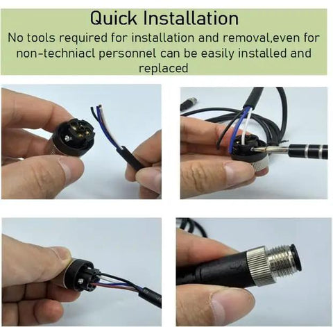 A Code Straight 4 Pin Female M12 Connector Cable for Aviation Sensor IP67 installation close-up
