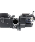 Side view of Washer Water Pump Replacement W10425238 for most front load washers, grey plastic construction, durable design