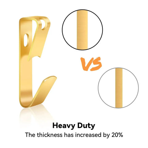Heavy duty hook from Rock Solid Picture Hanging Kit showing increased thickness for durability, suitable for photo frames and mirrors.